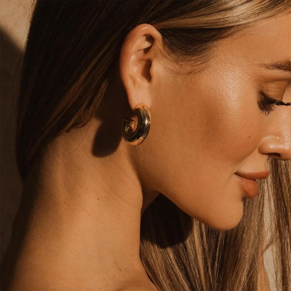 Chunky Gold Hoop Earrings for Women 14K Plated Waterdrop Dainty Jewelry - Picture 3 of 7
